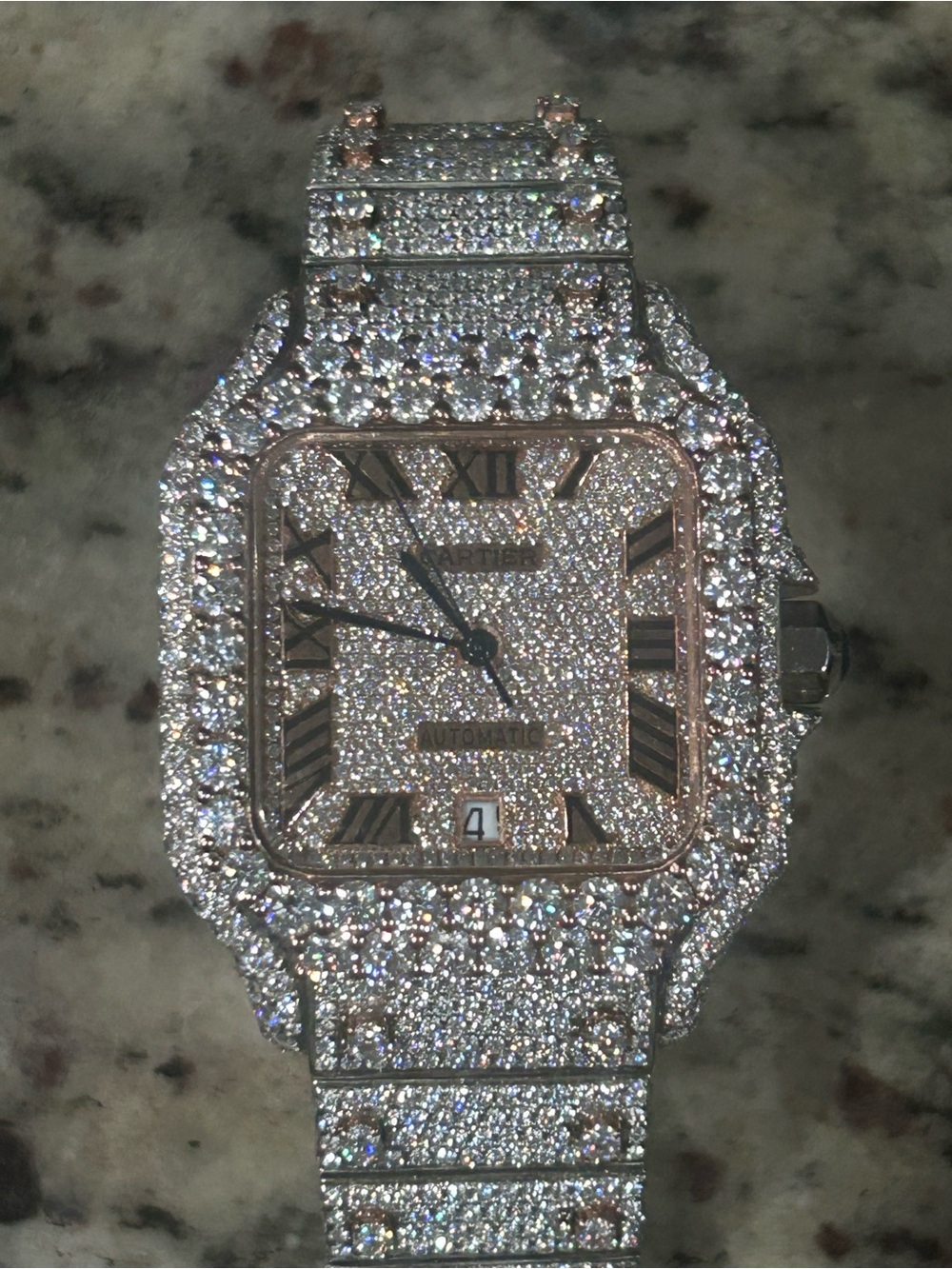 VVS1 Lab Stone Cartier Santos Watch Rose Gold and Silver